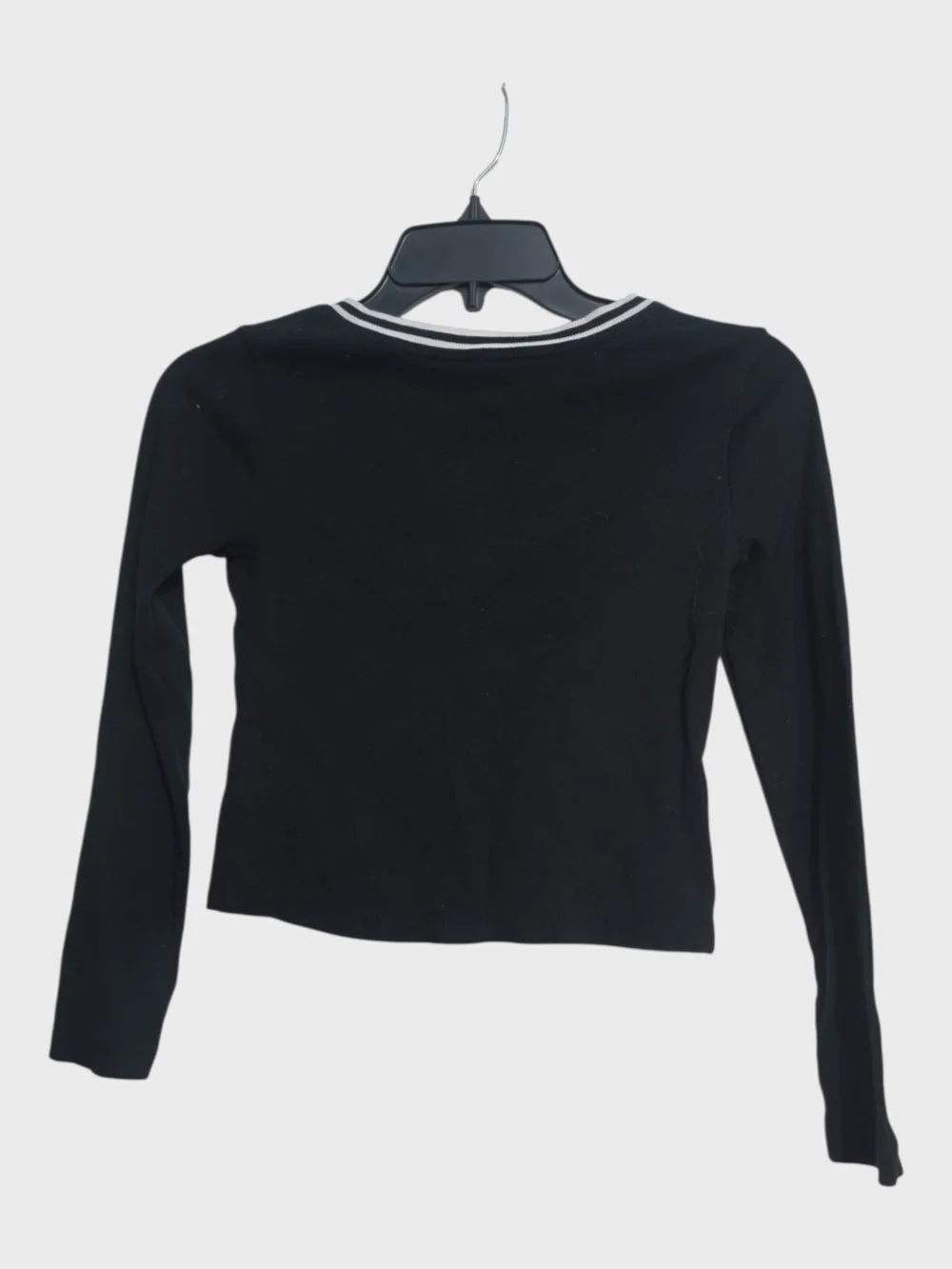 Justice Black Long Sleeve Lace-Up Tee with White Trim